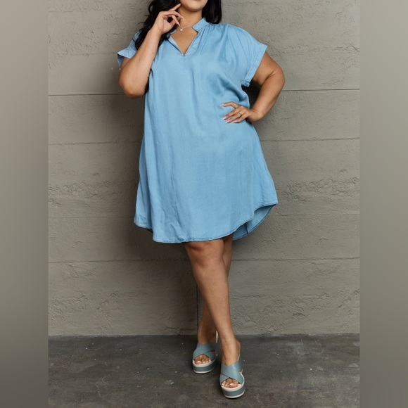 NEW GeeGee Cozy Cuddles Plus Size Blue Chambray Denim Sun Dress - Picture 2 of 6